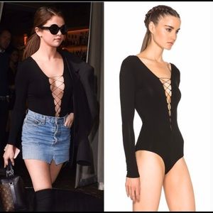 T by Alexander Wang Lace Up Bodysuit in Black - XS